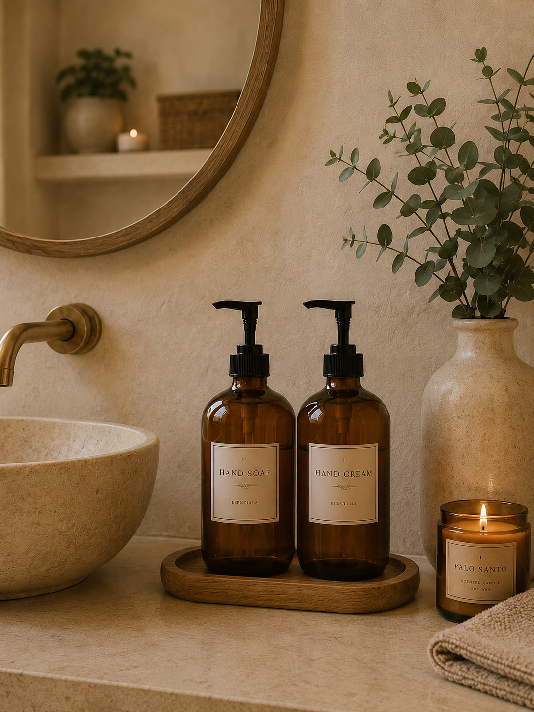 amber pump bottles bathroom