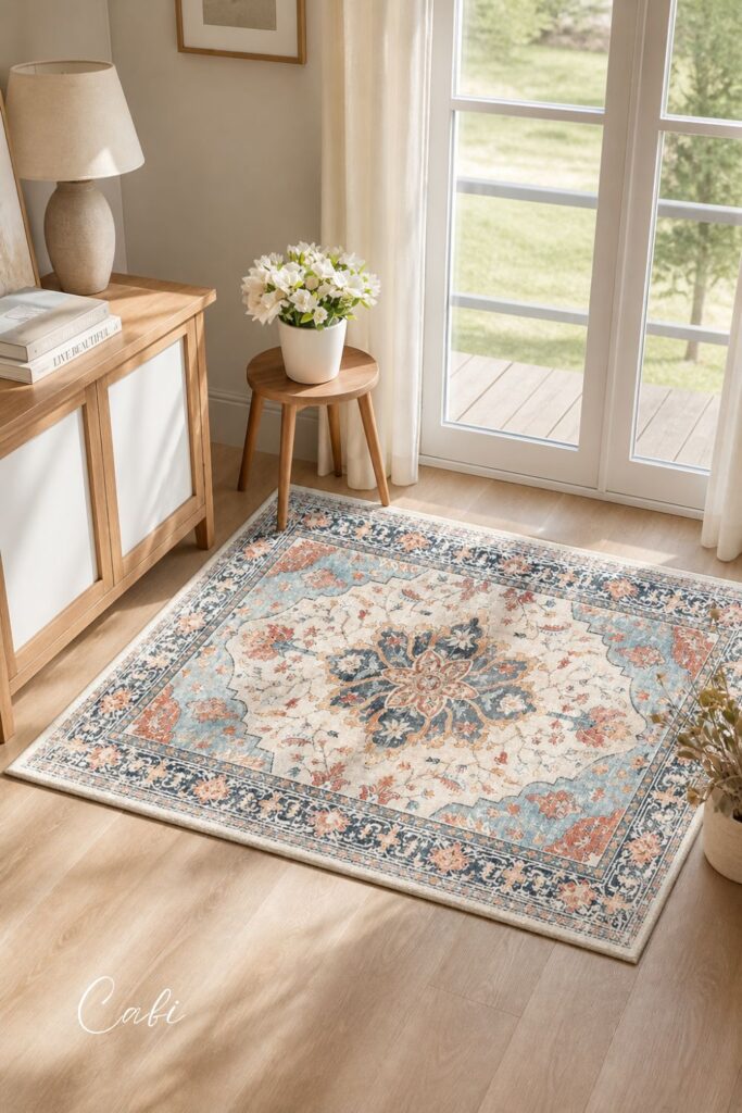 vintage washable rug cozy aesthetic living room decor neutral tones pinterest home