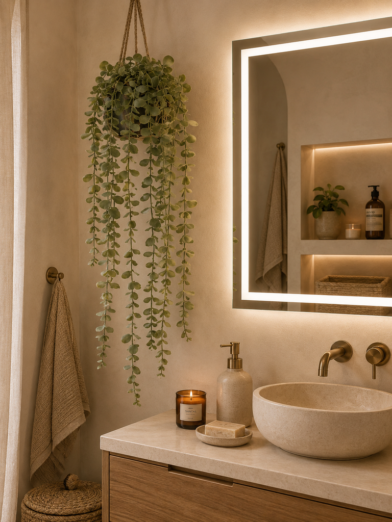 fake trailing plant bathroom
